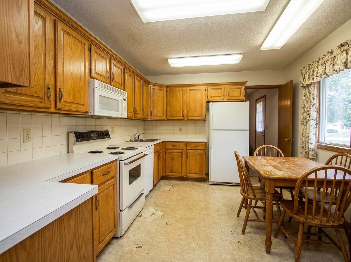 Dated oak 1990s kitchen before remodeling